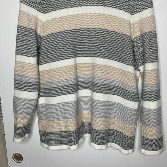 3/$20 Verve Ami women's neutral striped open front draped cardigan sweater SZ L - Picture 6 of 10